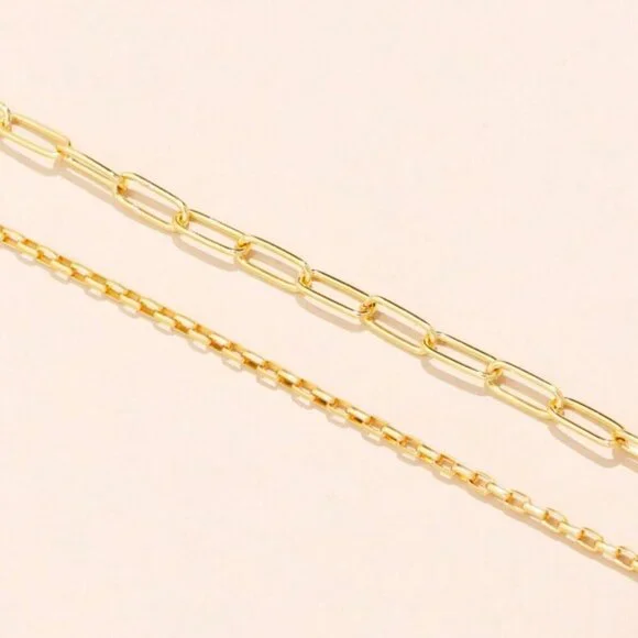 18K Gold Filled Paperclip & Box Chain Necklace Set (14.96 + 1.97, 17.72 + 1.97 ) - Picture 4 of 4